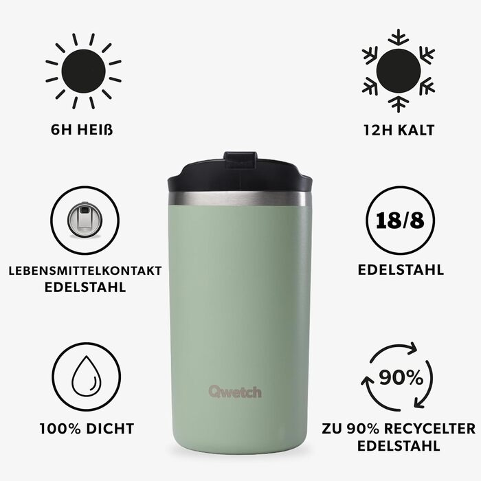 Термокружка QWETCH 350 мл з нержавіючої сталі - для кави та чаю, 6 год гаряча, 12 год холодна, BPA-free, без витоку, багаторазова, для подорожей