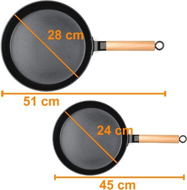 Набір сковорідок для індукції 24 см і 28 см-Набір сковорідок з покриттям з 2 предметів-Сковорода з дерев'яною ручкою, придатна для індукції-P