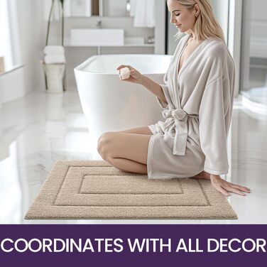 Набір килимків для ванної кімнати DEXI, 40 x 60 см, 2 шт. - антиковзкі, м'які, швидковисихаючі. Підходять для душу, ванни та туалету. Машинне прання. Колір: бежевий