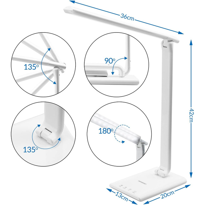 Світлодіодна настільна лампа Monzana, USB, 3 кольори, 5 рівнів яскравості, сенсорний, теплий білий (білий)