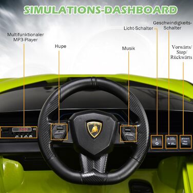 Дитячий електромобіль Lamborghini 12V з пультом, ременем безпеки, світлом, музикою та сигналом, електрокар для дітей від 3 років, зелений