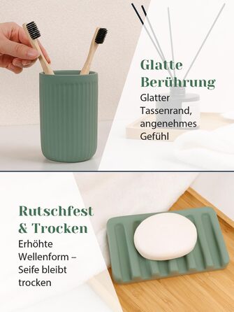Набір аксесуарів для ванної кімнати 4 шт. з кераміки: дозатор для мила 350 мл, стакан для зубної пасти, мильниця, контейнер для ватних паличок. Декоративний набір для раковини (зелений)