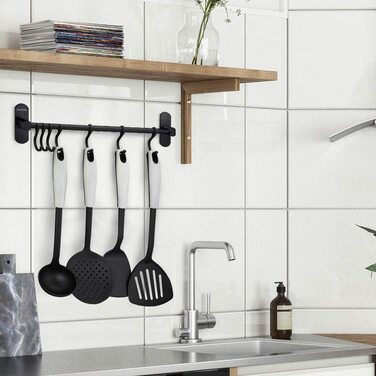 Гак-планка Wangel кухонні гаджети підвісна планка 7 гачків без свердління, запатентований клей самоклеючий клей, алюміній, килимок