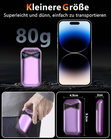 Електричні грілки для рук DDKJ 2 шт., 7000mAh, з магнітом, 3 режими нагріву до 55°C, для дітей, чоловіків, жінок, фіолетові