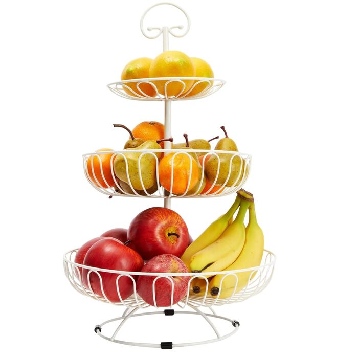 Металевий металевий кошик для фруктів Juvale, 3-ярусний, з ручкою, декоративний кошик для фруктів, білий, висота 46 см