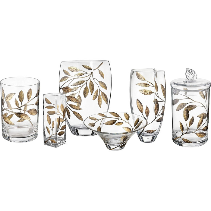 Декоративна скляна банка з кришкою - золоте листя - 29 см (золото)