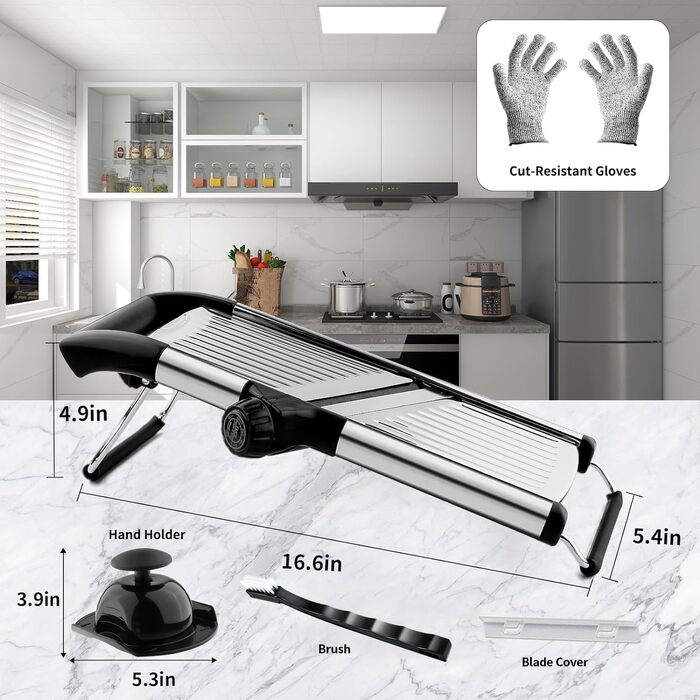 Мандоліна для нарізки овочів, овочевий слайсер, нарізчик картоплі, слайсер для кухні з нержавіючої сталі, набір для нарізки овочів, цибулі, помідорів, Julienne, захисні рукавички