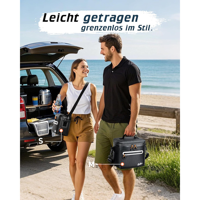 Термосумка-холодильник 7л, 14л, 24л ізольована водонепроникна для кемпінгу, пікніка, пляжу та грилю - Carbon-Schwarz (Чорний)