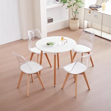 Набір з 6 сучасних стільців для їдальні, кухонних стільців з м'яким сидінням та буковими ніжками для спальні, вітальні, їдальні, кухні – (прозора + біла підкладка з PU шкіри, набір з 6 шт.)