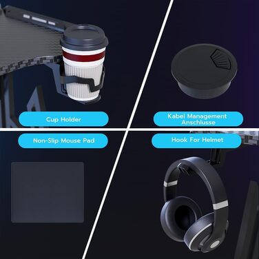 LED ігровий стіл FIVMEN 120x60 см з підсвіткою, тримачем для напоїв та гачком для навушників. Стіл для комп'ютера, геймінговий стіл з карбоновим покриттям, M-Frame 120 см