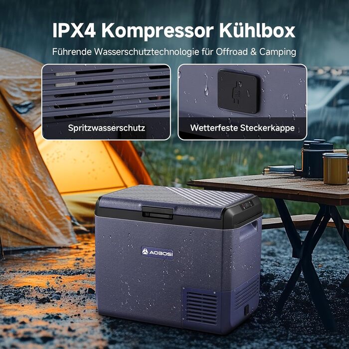 Автомобільний компресорний холодильник AAOBOSI 60л: IPX4, -20°C/+20°C, 12/230V для авто, кемпінгу, подорожей