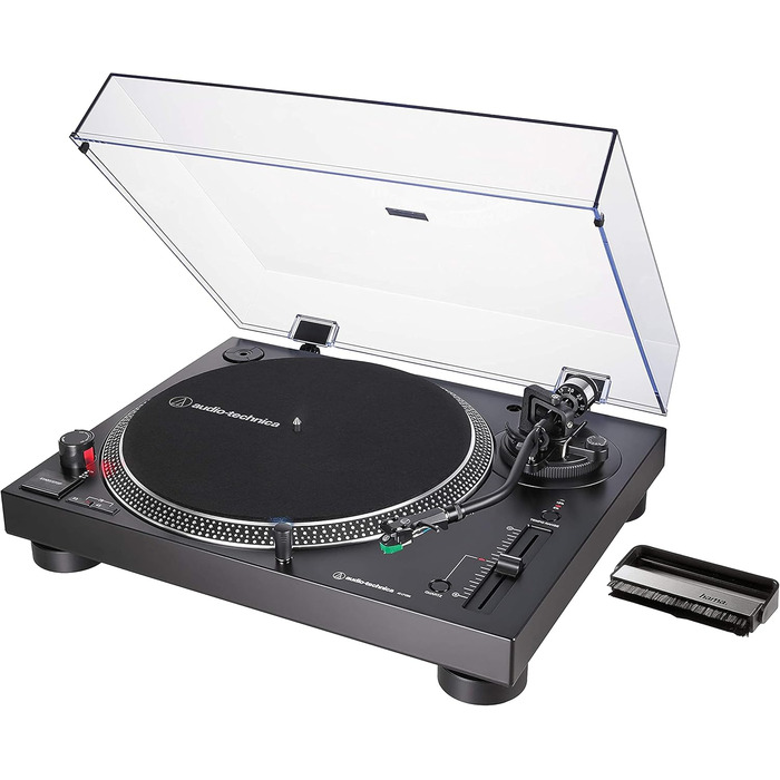 Програвач вінілових платівок Audio-Technica LP120XUSB, чорний, аналоговий і USB, з прямим приводом, комплект з карбоновою щіткою