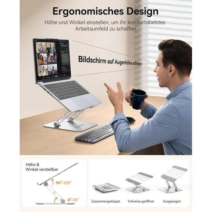 Підставка для ноутбука Orico ST11, регульована висота, складна, алюміній, вентильована, ергономічна, сумісна з MacBook Air/Pro та ноутбуками 10–17