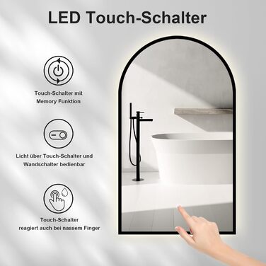 Дзеркало для ванної кімнати овальне з підсвічуванням 75x45 см, LED, сенсорне керування, зміна кольору світла (чорний)