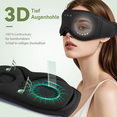 Маска для сну з навушниками Musicozy | 3D маска для сну з Bluetooth 5.4, м'яка бамбукова тканина, для подорожей та відпочинку