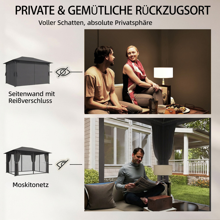 Альтанка садова 4x3 м, водонепроникна, стійка, зимова, з москітною сіткою та 4 бічними стінками, вентиляція, дренажні отвори