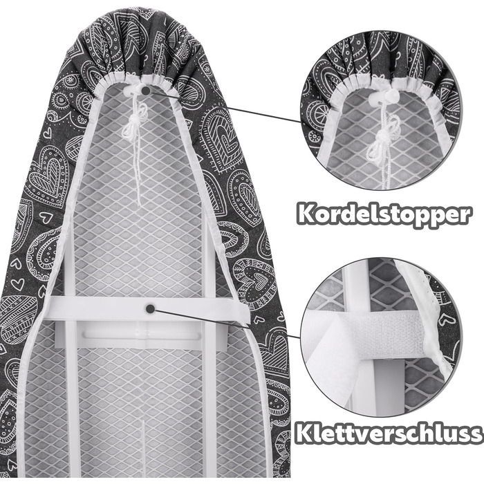 Чохол для прасувальної дошки для парової праски, чорне серце, 38-45см х 130-140см (розмір XXL)