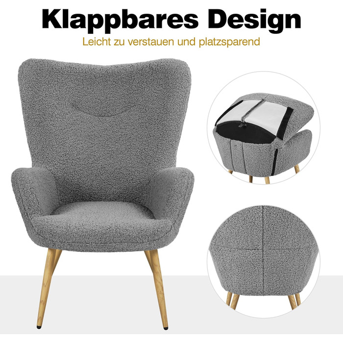 Крісло-мішок Yaheetech з поліестерним покриттям, крісло для телевізора, крісло з підлокітниками, м'яке крісло, крісло-релакс, крісло для відпочинку, біле (сіре, без пуфа)