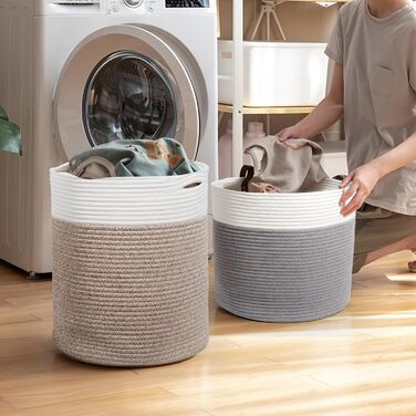 Кошик для білизни 32л з бавовни з ручками (34x40см), плетений кошик для зберігання, коричневий