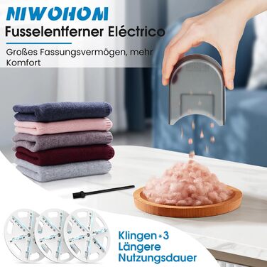 Електричний видалення ворсу NIWOHOM для одягу - 3 швидкості, 6-клинковий ніж, LED-дисплей, для всіх тканин