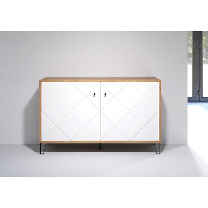 Тумба Trendteam Smart Living Touch Artisan Eiche/Weiß з 2 дверцятами та 4 відділеннями (123 x 76 x 40 см) - житловий шафчик з металевими ніжками