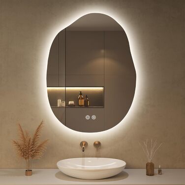 Дзеркало для ванної кімнати OUMUSU з підсвічуванням, арочне, без рами, 50x75 см. Антизапарник, сенсорне управління, регулювання яскравості, 3 кольори світла
