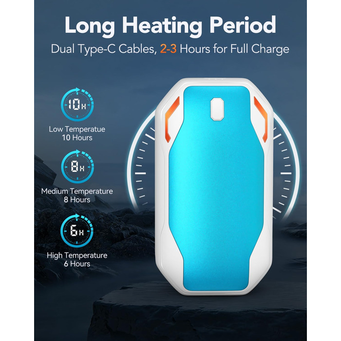 Електричні грілки для рук PHEJIE 2 шт. з 3 режимами нагріву, портативні, для активного відпочинку, кемпінгу, гольфу, подарунок для жінок та чоловіків (синьо-білі)