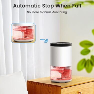 Електричний осушувач повітря без контейнера, 1000 мл, компактний, тихий, з автовимкненням, портативний, для офісу, спальні, ванної кімнати, білий