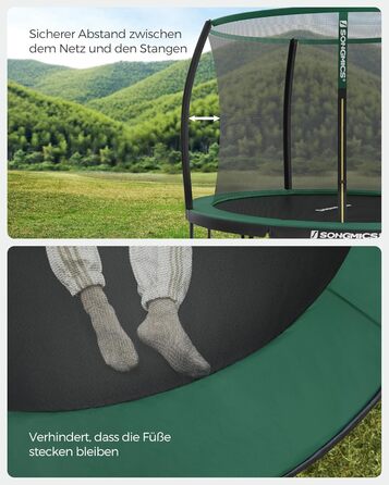 Батут SONGMICS садовий Ø366 см з захисною сіткою, драбиною та м'якими стійками, чорно-зелений