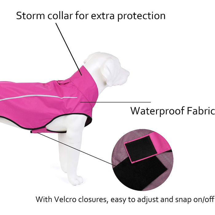 Дощовик для собак Mile High Life регульована водонепроникна одяг для домашніх тварин Легка дощовик зі світловідбиваючою смугою проста застібка (XXS,) (L (обхват 80-85 см, довжина тіла 76 см), рожевий)
