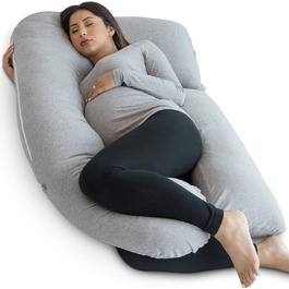 Подушка для вагітних Pharmedoc, сіра U-подібна подушка для всього тіла і підтримка вагітних - підтримка спини, стегон, ніг, живота для вагітних, подушка для годування грудьми Бавовна сірий