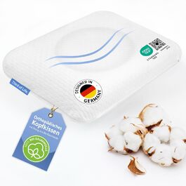 Ортопедична подушка ELORA, Memory Foam, 100% органічна бавовна, підтримка шиї, для тих, хто спить на боці та на спині, ергономічна подушка для шиї HWS, біла подушка ELORA