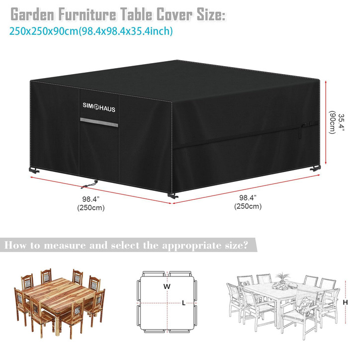 Захисний чохол для садово-патіо меблів: стіл, вологостійкий, 250x250x90 см, 420D Oxford