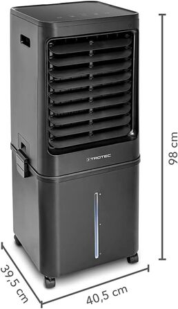 Мобільний повітроохолоджувач TROTEC Aircooler PAE 80, повітроохолоджувач 4-в-1, зволожувач повітря, очищувач і вентилятор, бак, продуктивність випаровування 2,8 л/год, 4 швидкості вентилятора, таймер, нічний режим (40 л, чорний)