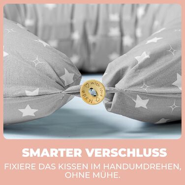 Підтримка для вагітних Stillkissen XXL 200x70см, подушка для годування та сну, балоньєра, бавовняний чохол, ергономічна, багатофункціональна, 100% бавовна, сірий колір з білими зірками
