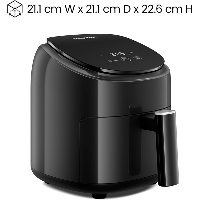 Фритюрниця без олії Chefman 2L: компактна, чорна, з антипригарним кошиком та цифровим таймером