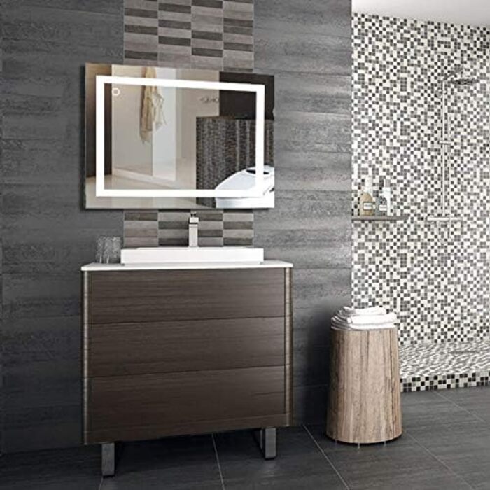 Дзеркало для ванної кімнати HUOLE з LED-підсвічуванням, 100x60 см, сенсорне керування, антизапарник, 6400K