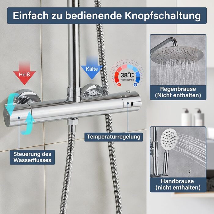 Змішувач для ванни з термостатом, настінний монтаж, для ванної кімнати (хром)
