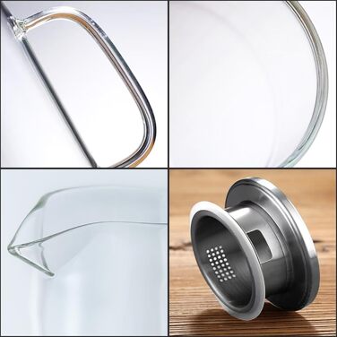 Скляний глечик Nutabevrd 2.3 л з нержавіючою кришкою, фільтром та ручками. Підходить для води, кави, молока, соку, вина та інших напоїв. Легко миється.