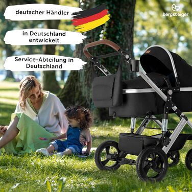 Дитяча коляска Bergsteiger Nizza 3 в 1, комплект: автокрісло, люлька, прогулянковий блок (чорний/срібний)