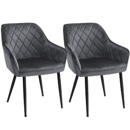 Крісла SONGMICS для їдальні, 2 шт., з підлокітниками, оксамитовий чохол, металеві ніжки, до 110 кг, сірі
