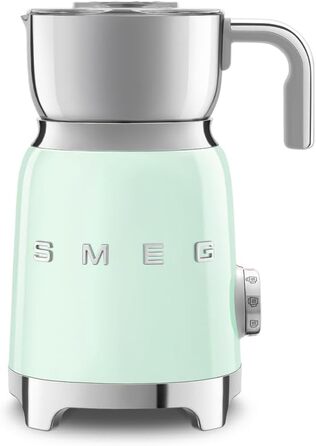 Пінсувальник молока Smeg MFF11PGEU, багатофункціональний, індукційний, 6 програм, ручний режим, скляна колба 600 мл, мірна кришка, вбудований переливання, 500W, пастельно-зелений