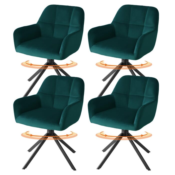 Набір з 4-х обідніх крісел Sweetcrispy Esszimmerstuhl, зелений, до 120 кг, з металевими ніжками, 360° обертання, для вітальні, кухні, кабінету