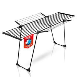 Розсувна сушарка для білизни BigDean Jumbo чорна, довжина стрічок 28м, посилені льон-троси