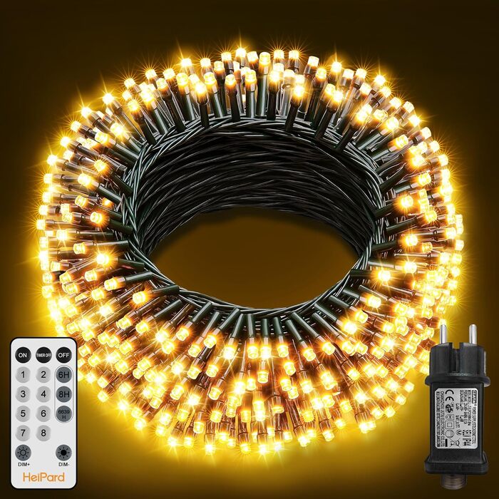 Гірлянда світлодіодна для прикрашання ялинки та фасаду будинку, 20 метрів, 200 LED, 8 режимів, з пультом, таймером, димуванням, вологостійка, тепле біле світло