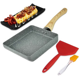 Сковорода для японського омлету Artcome з антипригарним покриттям, сковорода для яєць тамагояки з тарілкою тамагояки, силіконовою лопаткою і пензликом (сірого кольору)