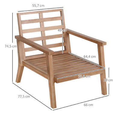 Outsunny Garden Chairs Набір з 2 зручних садових крісел з подушками, з деревини тополі, для балкона та саду, 66x77.5x74.5 см | Aosom
