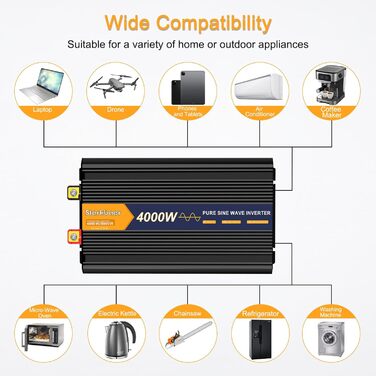 Інвертор Starkbaer 1500 Вт/3000 Вт Перетворювач напруги від 12 В до 230 В Перетворювач напруги з чистою синусоїдою Автомобільний перетворювач з РК-екраном, пультом дистанційного керування, 2 розетками змінного струму ЄС, 1 портом Type-C і 1 портом USB (40