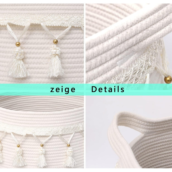 Великий кошик з бавовняного мотузка, плетений кошик для іграшок, білизни та ковдр, круглий кошик для подарунків з ручками для дитячої кімнати D45xH43CM (світло-сірий)