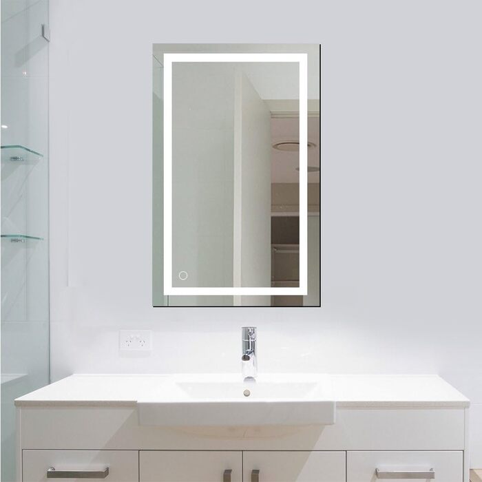 Дзеркало для ванної кімнати HUOLE з LED-підсвічуванням, 100x60 см, сенсорне керування, антизапарник, 6400K